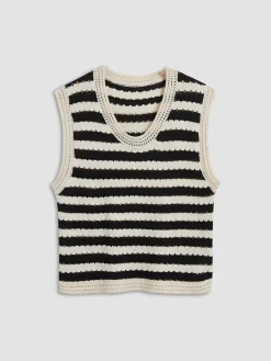 Online Classy Stripe Crochet Sweater Vest Sweater Vests|Sweaters & Cardigans