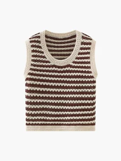 Online Classy Stripe Crochet Sweater Vest Sweater Vests|Sweaters & Cardigans