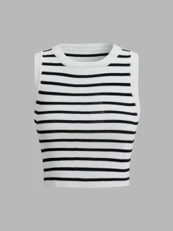 Outlet Classy Stripe Crop Tank Top Sweater Vests|Sweaters & Cardigans
