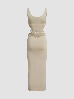 Best Coastal Air Open Back Long Dress Sweater Dresses|Vacation Dresses