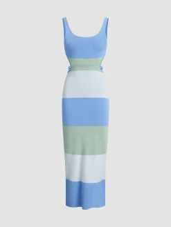 Best Coastal Air Open Back Long Dress Sweater Dresses|Vacation Dresses