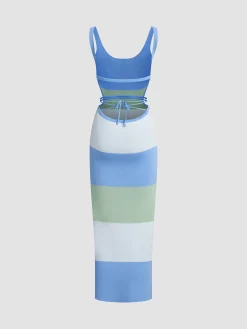 Best Coastal Air Open Back Long Dress Sweater Dresses|Vacation Dresses