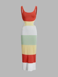 Best Coastal Air Open Back Long Dress Sweater Dresses|Vacation Dresses