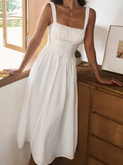 Sale Coastal Cowgirl Corset Long Dress White Dresses|Casual Dresses