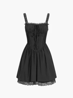 Sale Coastal Cowgirl Lace Trim Corset Short Dress White Dresses|Casual Dresses
