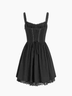 Sale Coastal Cowgirl Lace Trim Corset Short Dress White Dresses|Casual Dresses
