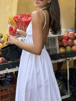 Discount Coastal Cowgirl Open Back Long Dress White Dresses|Black Dresses
