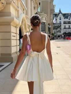 Hot Coastal Cowgirl Open Back Zippered Short Dress White Dresses|Casual Dresses