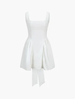 Hot Coastal Cowgirl Open Back Zippered Short Dress White Dresses|Casual Dresses