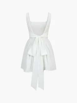Hot Coastal Cowgirl Open Back Zippered Short Dress White Dresses|Casual Dresses