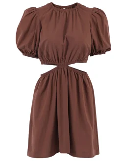 Sale Cocoa Bean Cotton Blends Cutout Short Dress Casual Dresses|Vacation Dresses