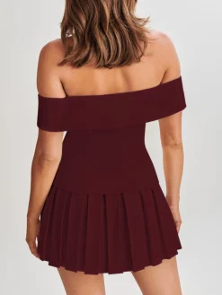 Clearance Cold Shoulder Blazer Top With Pleated Skirt Set Skirt Sets|Long Sleeve Sets