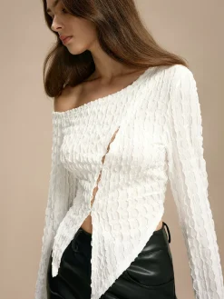 Online Cold Shoulder Cutout Plisse Blouse Blouses & Shirts|Tops
