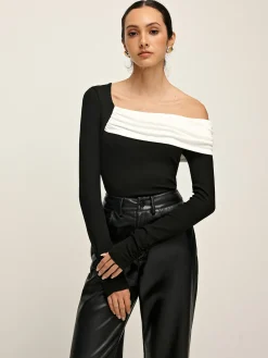 Best Cold Shoulder Patchwork Pleated Blouse Blouses & Shirts|Tops