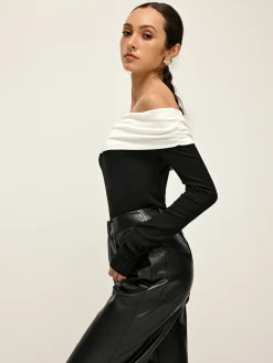 Best Cold Shoulder Patchwork Pleated Blouse Blouses & Shirts|Tops