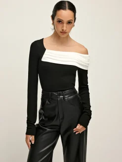 Best Cold Shoulder Patchwork Pleated Blouse Blouses & Shirts|Tops