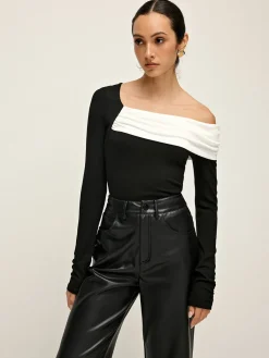 Best Cold Shoulder Patchwork Pleated Blouse Blouses & Shirts|Tops