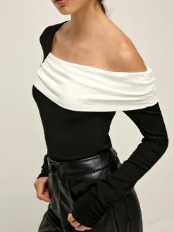 Best Cold Shoulder Patchwork Pleated Blouse Blouses & Shirts|Tops