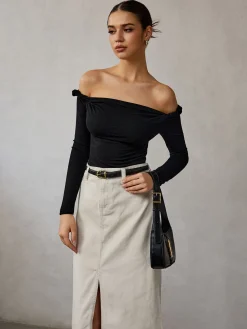 Online Cold Shoulder Plain T-Shirt T-shirts|Tops