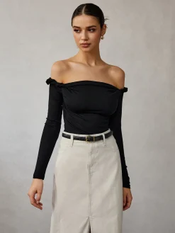 Online Cold Shoulder Plain T-Shirt T-shirts|Tops