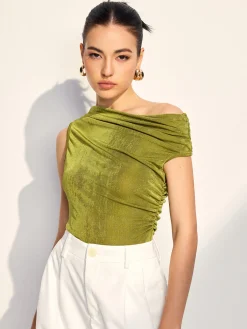 Discount Cold Shoulder Pleated Tank Top Tank Tops & Camis|Tops