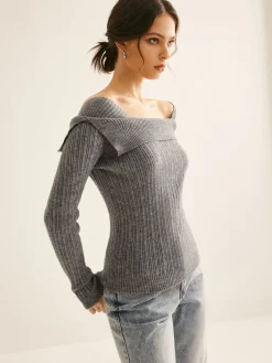 Clearance Cold Shoulder Ribbed Slim Sweater Sweater Tops|Sweaters & Cardigans