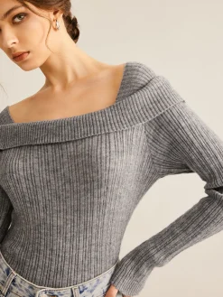 Clearance Cold Shoulder Ribbed Slim Sweater Sweater Tops|Sweaters & Cardigans
