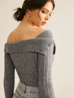 Clearance Cold Shoulder Ribbed Slim Sweater Sweater Tops|Sweaters & Cardigans