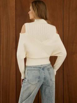 Discount Cold-Shoulder Criss Cross Panel Sweater Sweater Tops|Sweaters & Cardigans