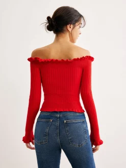Hot Cold-Shoulder Lettuce Trim Blouse Blouses & Shirts|Tops