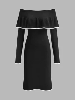 Outlet Cold-Shoulder Sweater Dress Black Dresses|Sweater Dresses