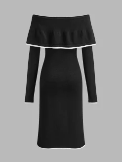 Outlet Cold-Shoulder Sweater Dress Black Dresses|Sweater Dresses