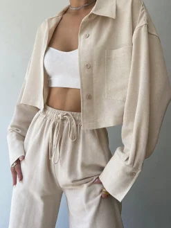 Hot Collared Drawstring Two Piece Pants Set Matching Sets|Bottoms