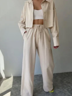 Hot Collared Drawstring Two Piece Pants Set Matching Sets|Bottoms