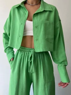 Hot Collared Drawstring Two Piece Pants Set Matching Sets|Bottoms