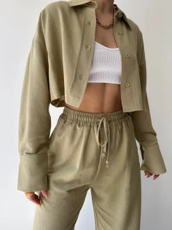Hot Collared Drawstring Two Piece Pants Set Matching Sets|Bottoms