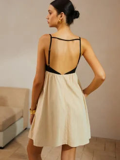 Hot Color Block Backless Spaghetti Strap Short Dress Casual Dresses|Vacation Dresses