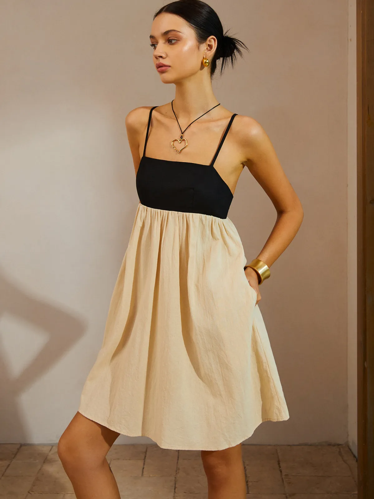 Hot Color Block Backless Spaghetti Strap Short Dress Casual Dresses|Vacation Dresses