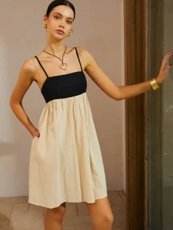 Hot Color Block Backless Spaghetti Strap Short Dress Casual Dresses|Vacation Dresses
