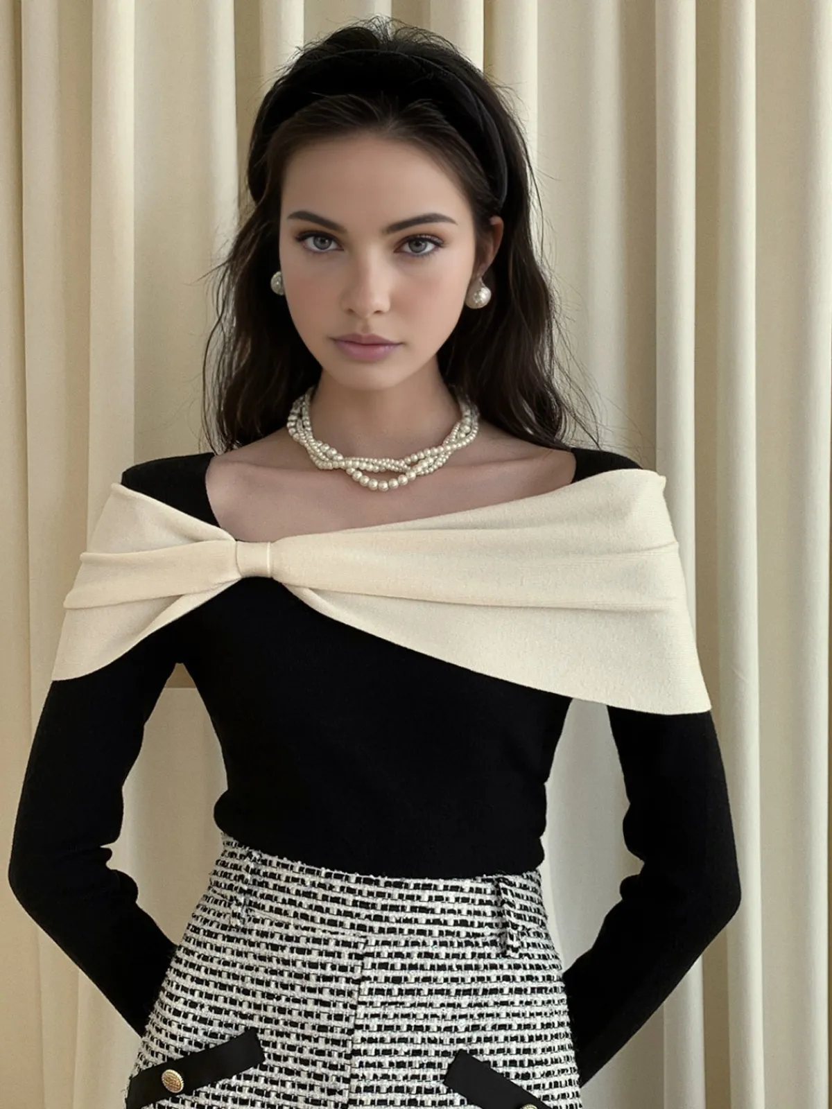 Discount Color Block Bow Slim Sweater Sweater Tops|Sweaters & Cardigans