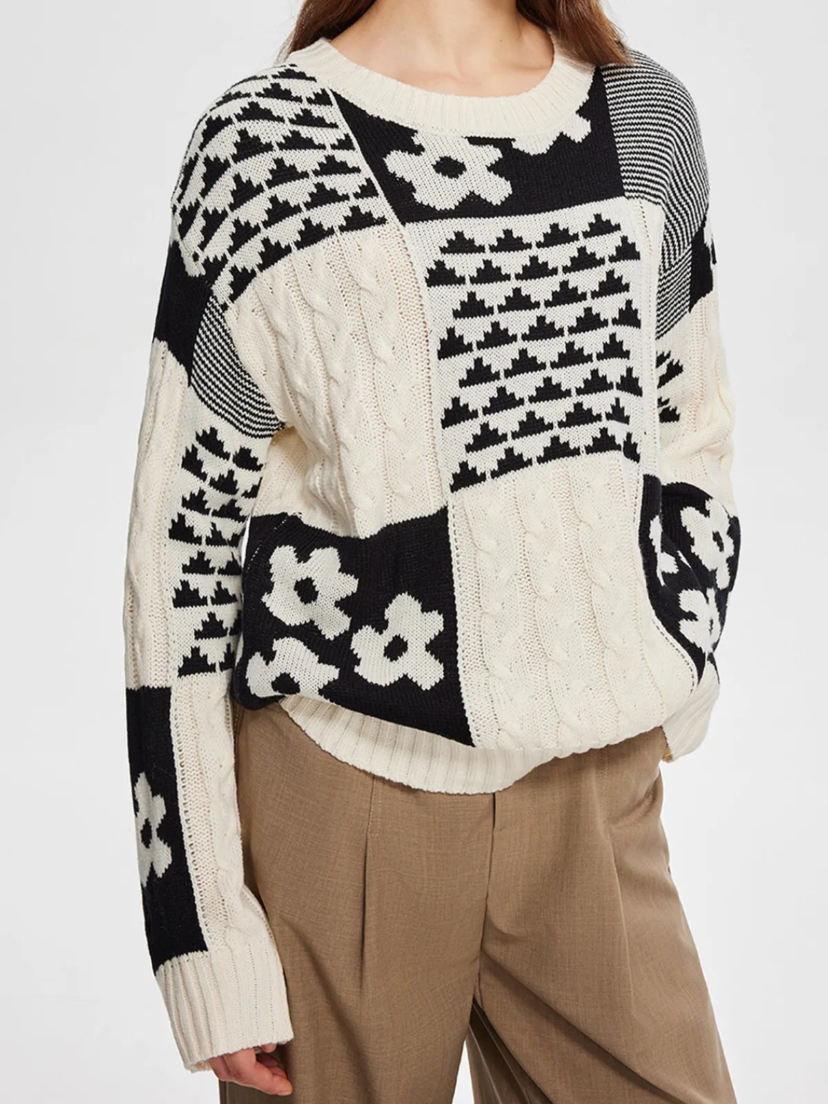 Discount Color Block Cable-Knit Warm Sweater Sweater Tops|Sweaters & Cardigans