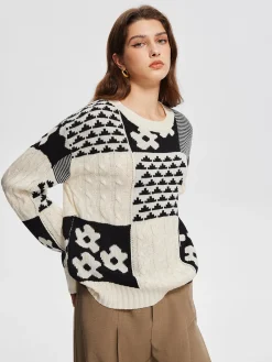 Discount Color Block Cable-Knit Warm Sweater Sweater Tops|Sweaters & Cardigans