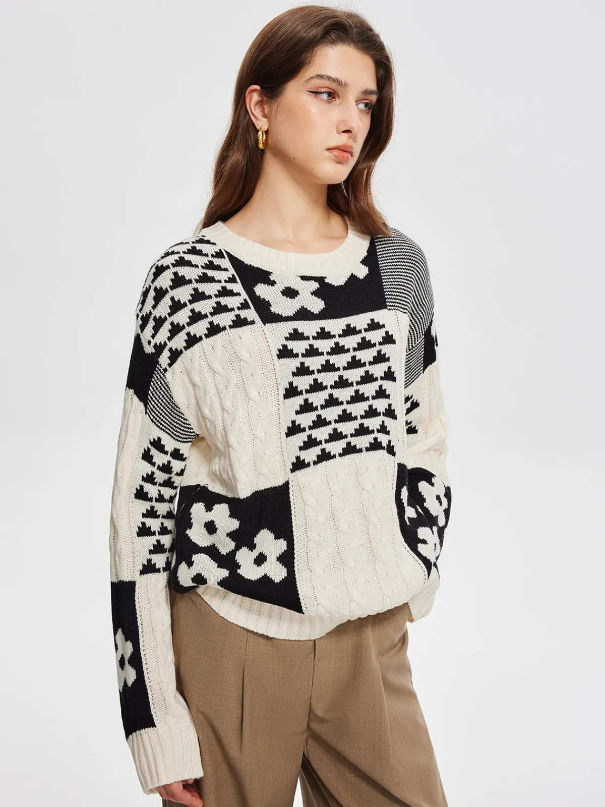 Discount Color Block Cable-Knit Warm Sweater Sweater Tops|Sweaters & Cardigans