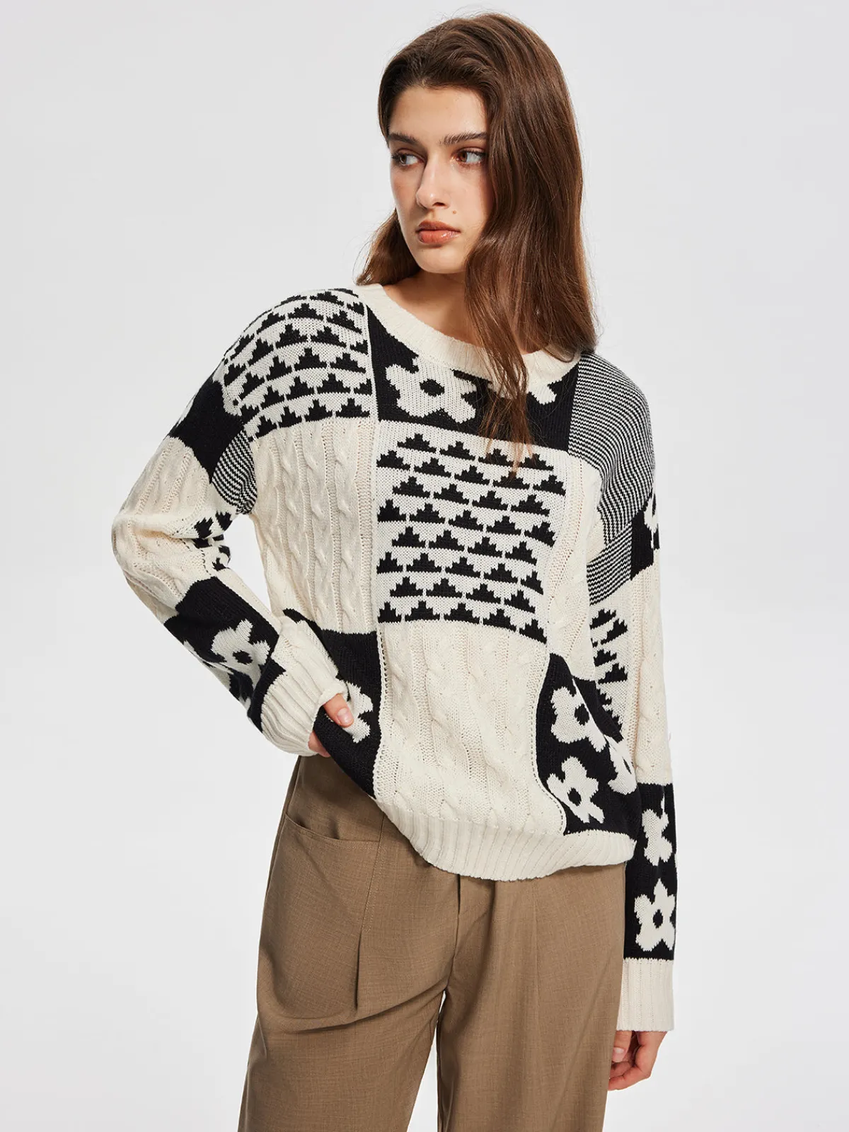 Discount Color Block Cable-Knit Warm Sweater Sweater Tops|Sweaters & Cardigans