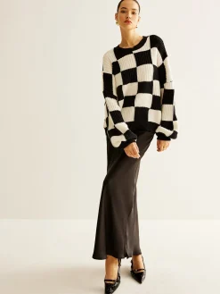 Discount Color Block Checkerboard Sweater Sweater Tops|Sweaters & Cardigans