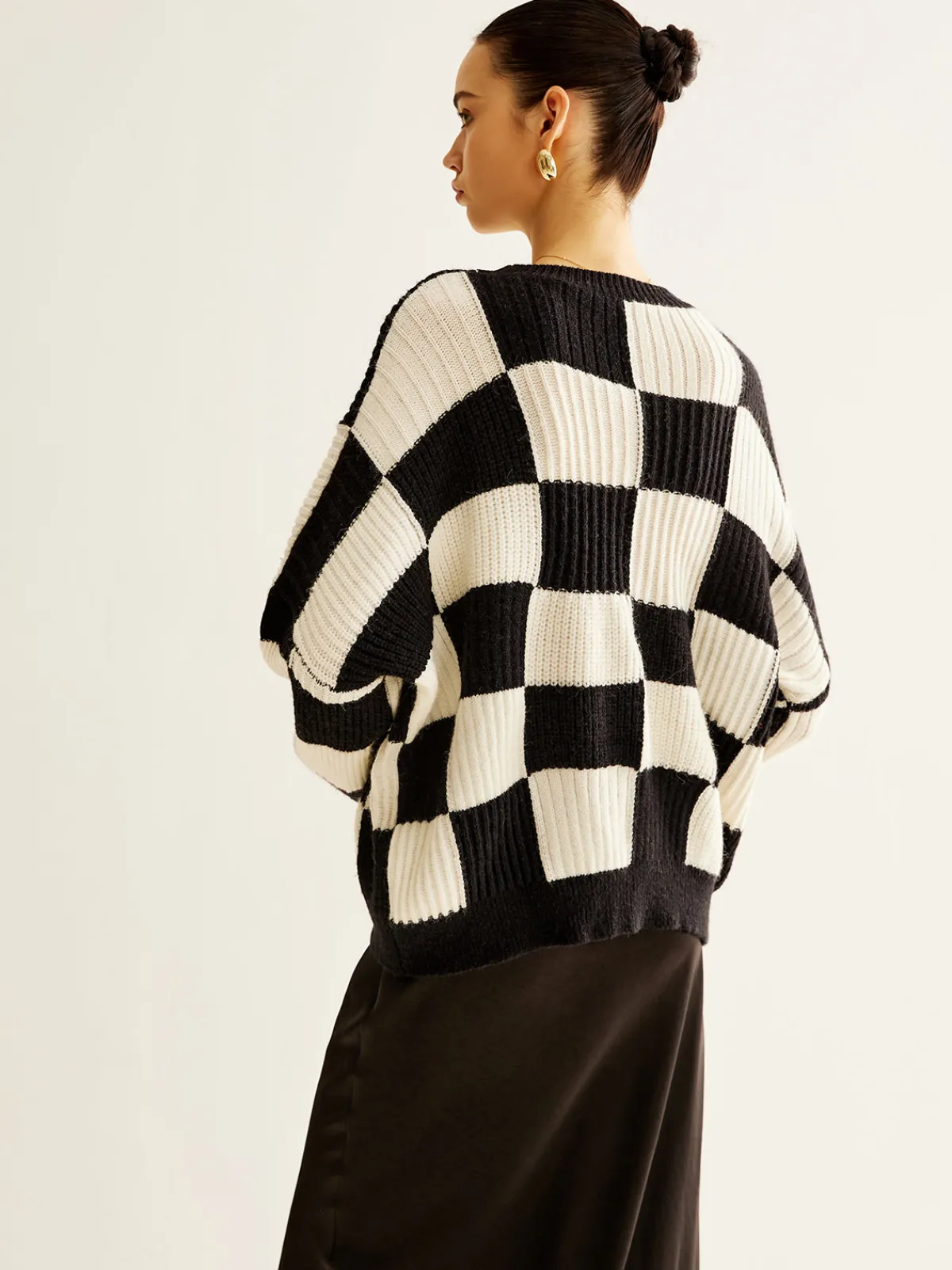 Discount Color Block Checkerboard Sweater Sweater Tops|Sweaters & Cardigans