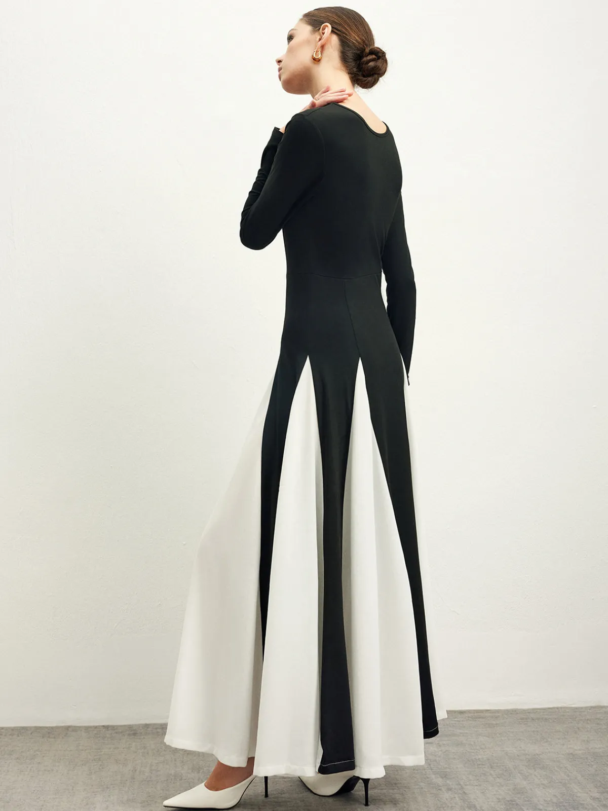 New Color Block Chiffon Flowy Dress Black Dresses|Cocktail & Party Dresses