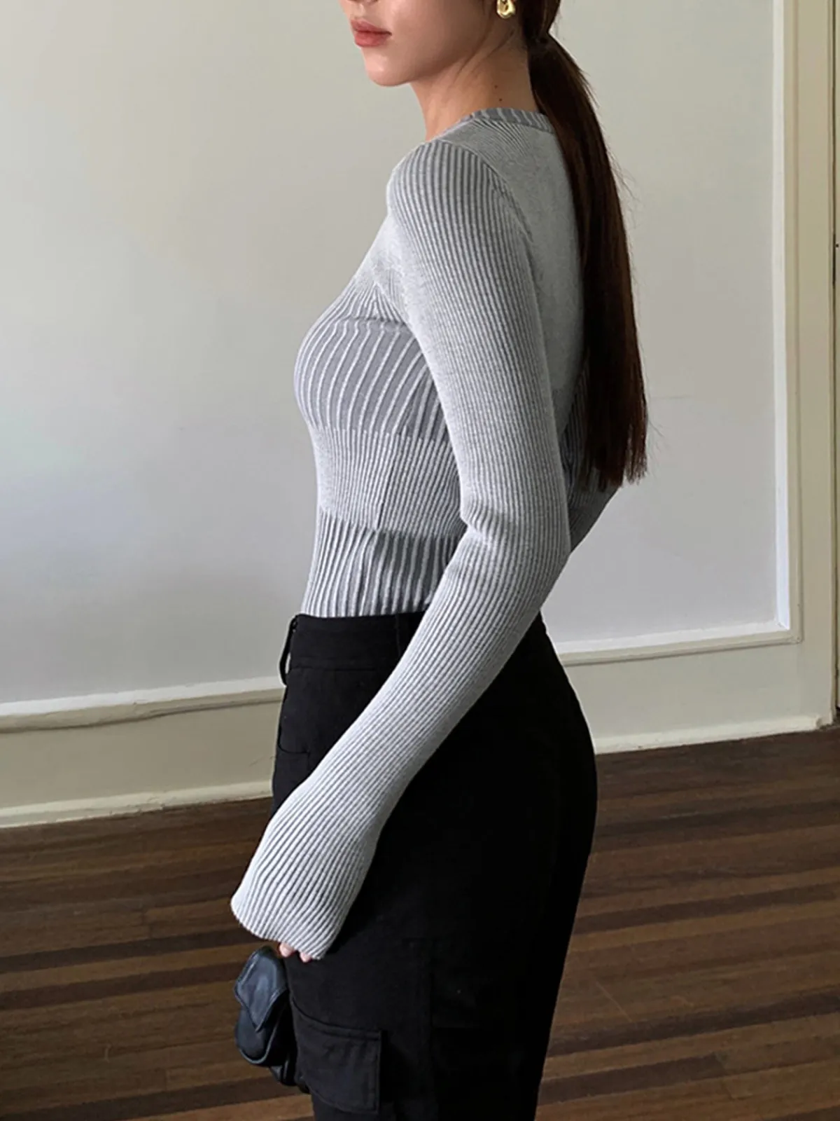 Clearance Color block Crew Neck Knit Top Sweater Tops|Sweaters & Cardigans