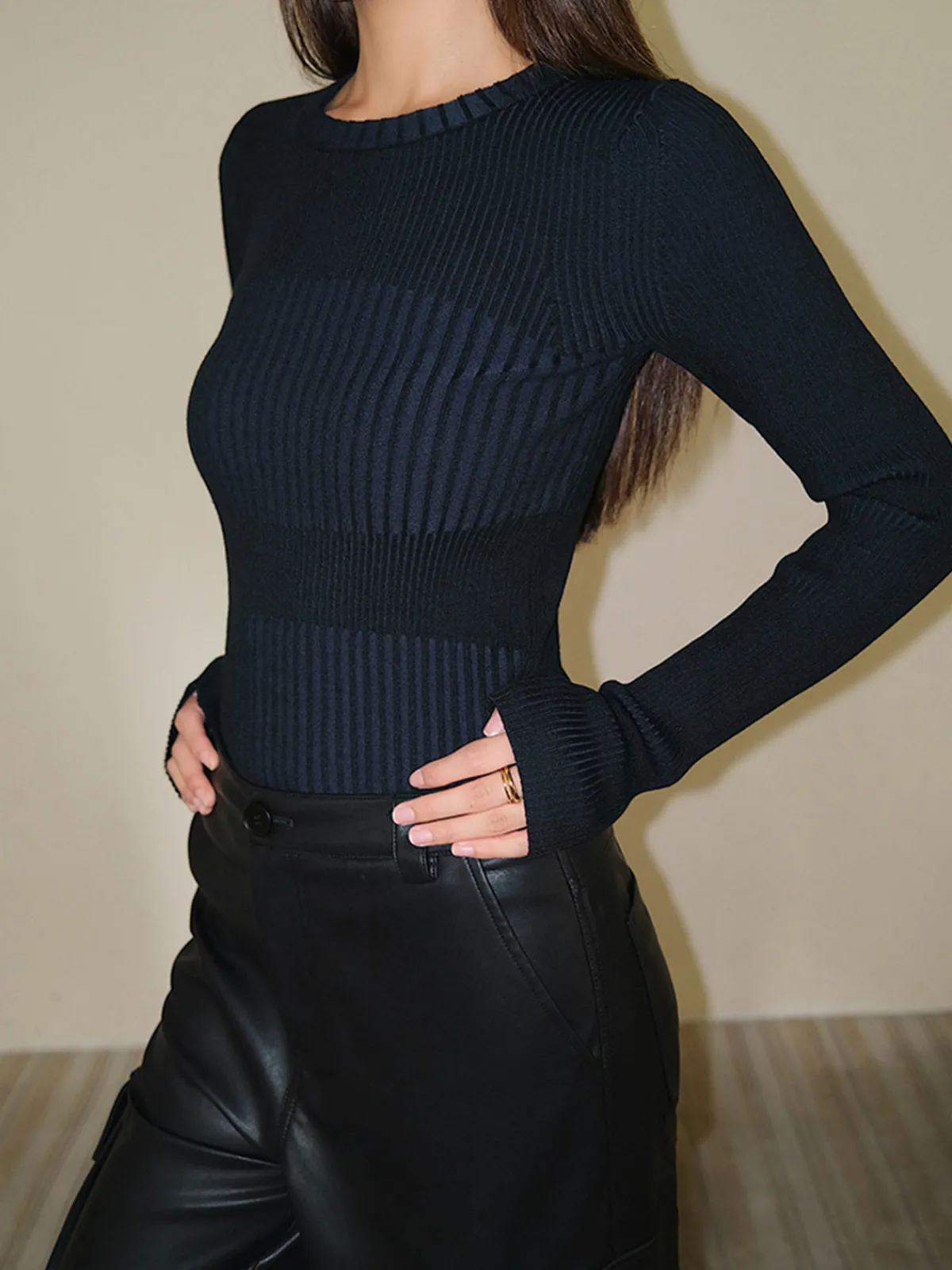 Clearance Color block Crew Neck Knit Top Sweater Tops|Sweaters & Cardigans