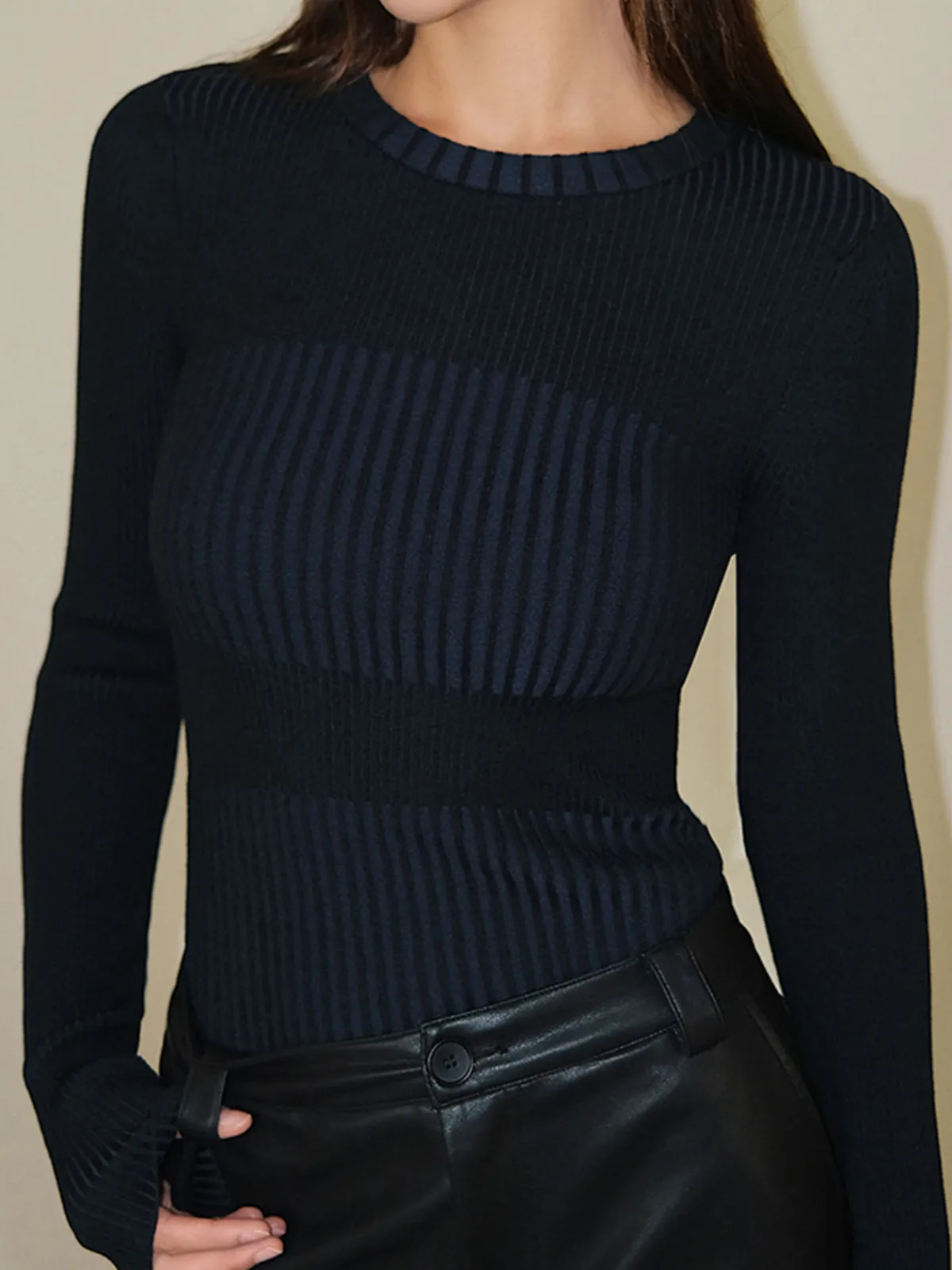 Clearance Color block Crew Neck Knit Top Sweater Tops|Sweaters & Cardigans